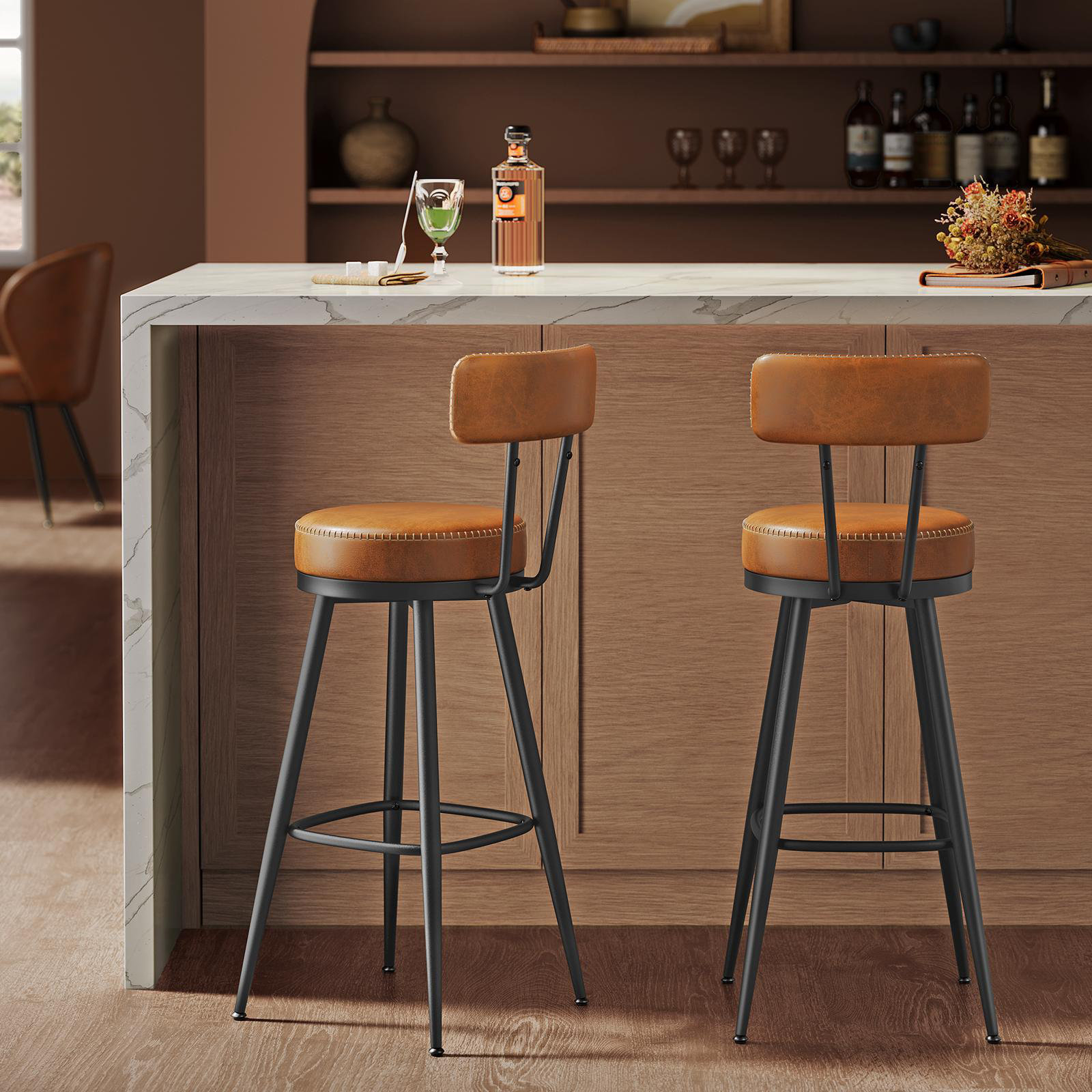 Corrigan Studio® Angelleah Stools with Back, Synthetic Leather & Reviews | Wayfair