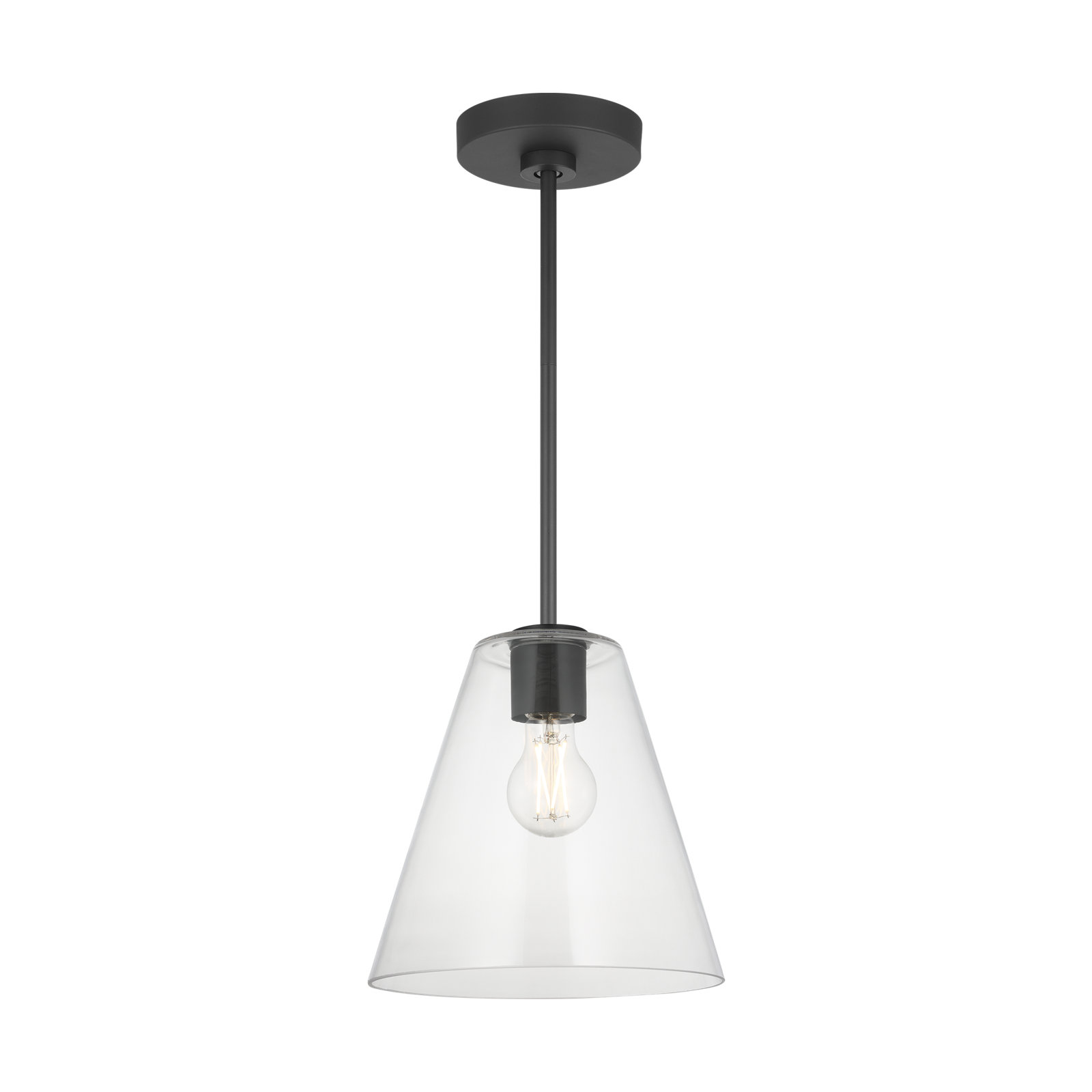 Hayden Dimmable Glass Cone Single Pendant Light, Clear, Midnight Black