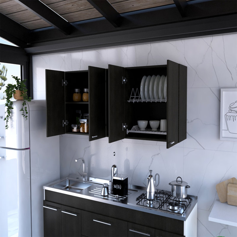 Stylish Wall Cabinet with Double Doors and Multiple Shelves for Organized Storage and Display, Black