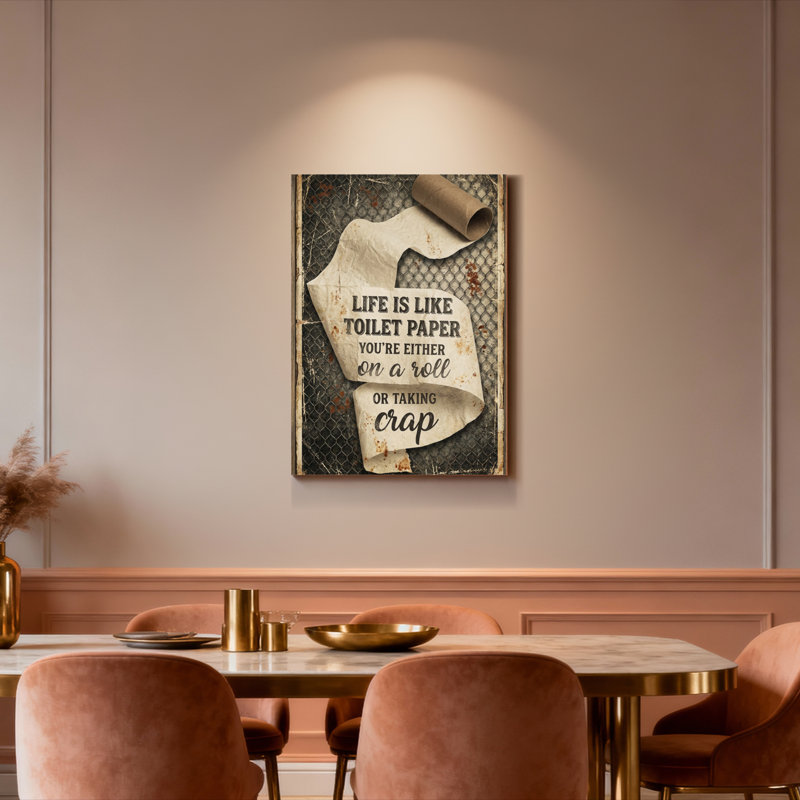 Papier hygiénique, citation de vie sur toile, art mural rustique, décor de salle de bain, H 36 po x l 24 po