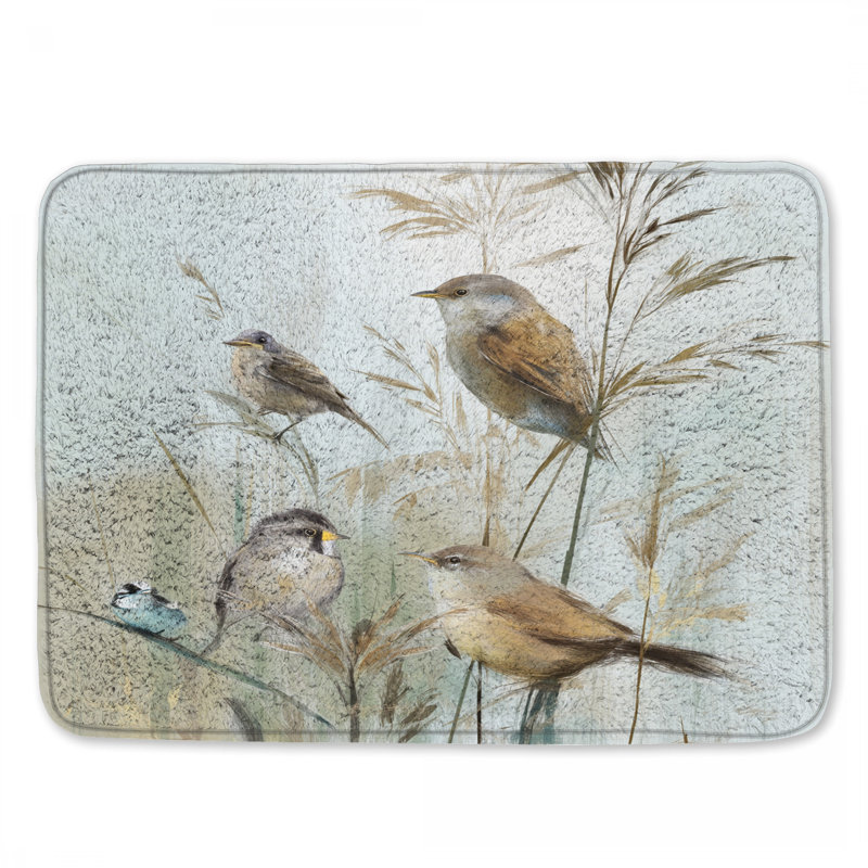 Birds On Grass Stems Bath Mat, L 34 po x L 21 po