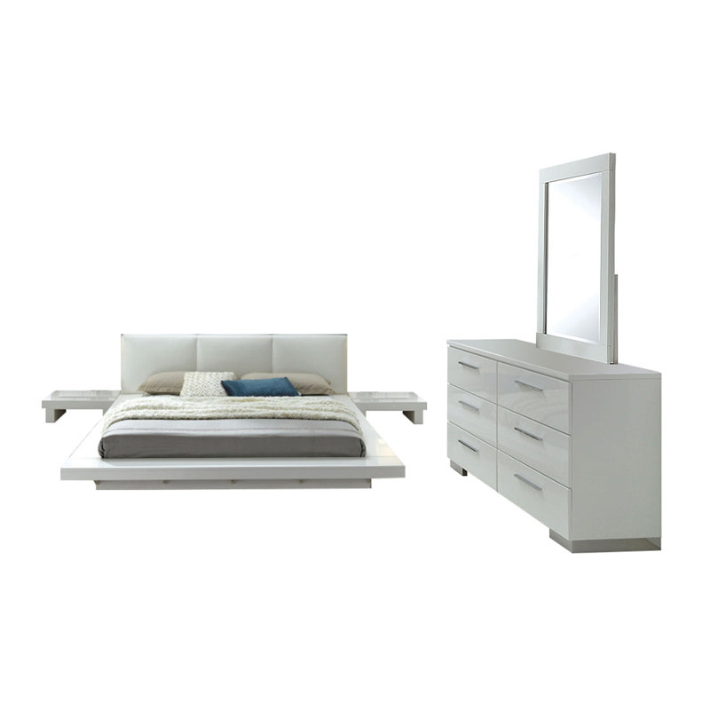 Ensemble de chambre avec grand lit plateforme en bois massif Kells Olympe Christie