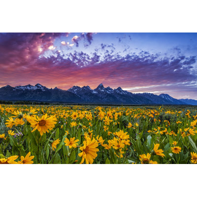 Sunset Over The Tetons by AndrewSoundarajan - Wrapped Canvas Print