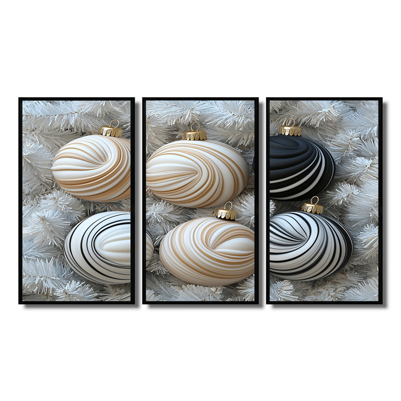 Tourbillon de menthe poivrée doré et noir - ensemble de décorations murales de Noël, H 28 po x l 36 po x P 1 po