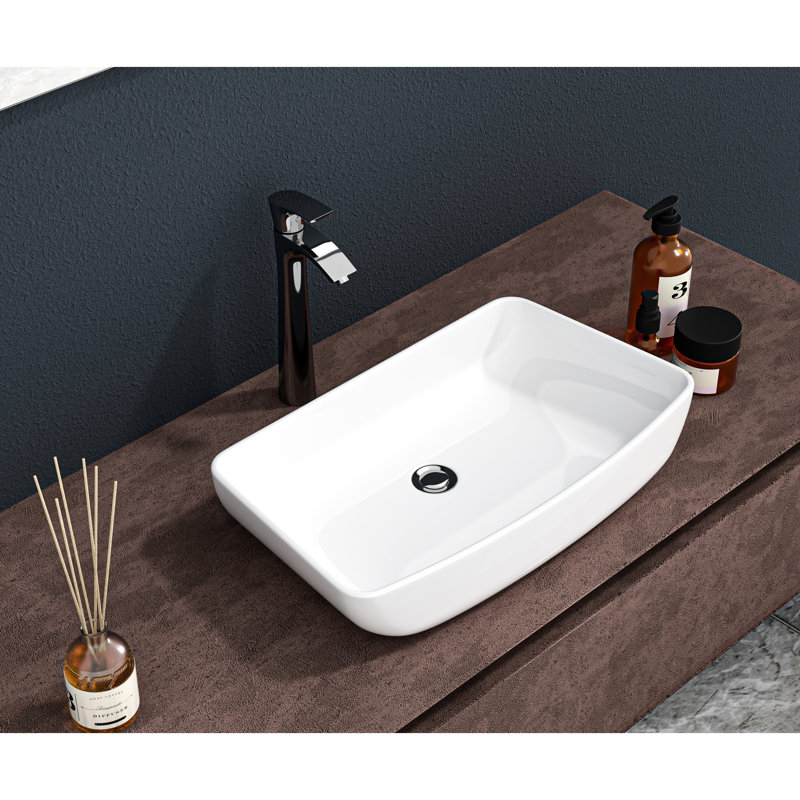 Vasque rectangulaire en céramique 24 po x 15 po - Moderne, teintée, à poser sur comptoir pour salles de bain à la maison et au bureau. Style élégant, installation possible dans différentes zones.
