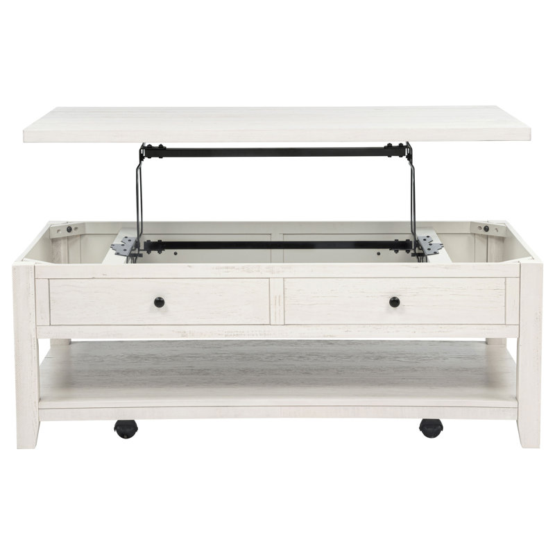 Table basse à roulettes Rouseil, Blanc patiné