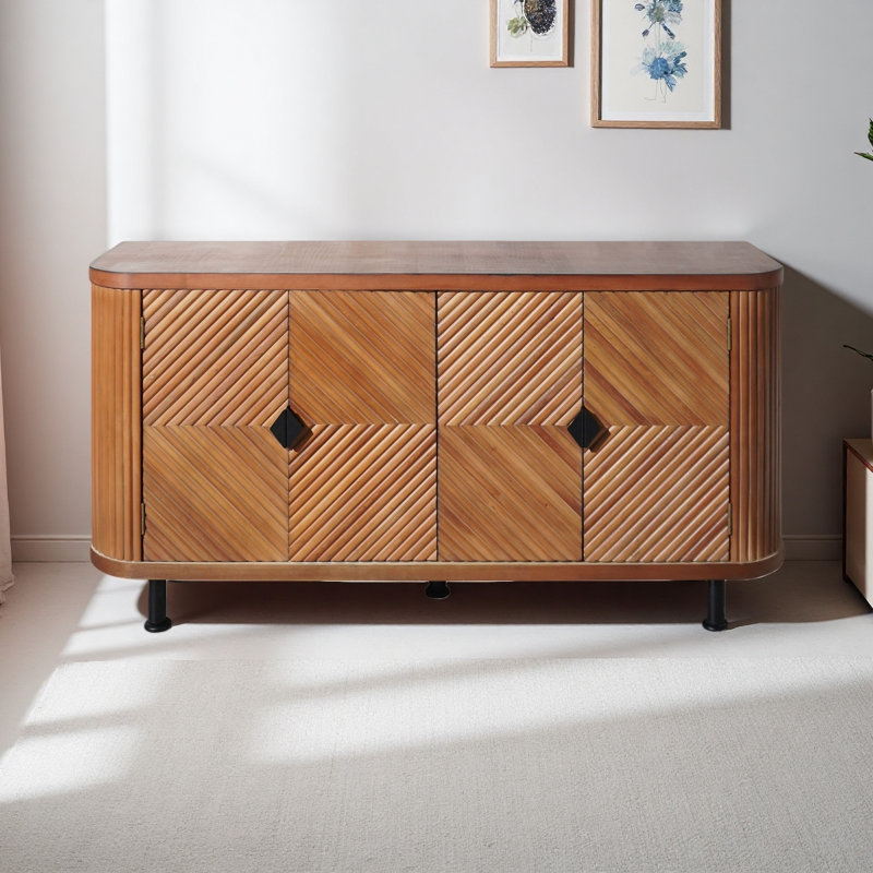 Armoire de rangement décorative, armoire d'appoint moderne avec tablettes réglables, buffet autoportant à quatre portes, Brun
