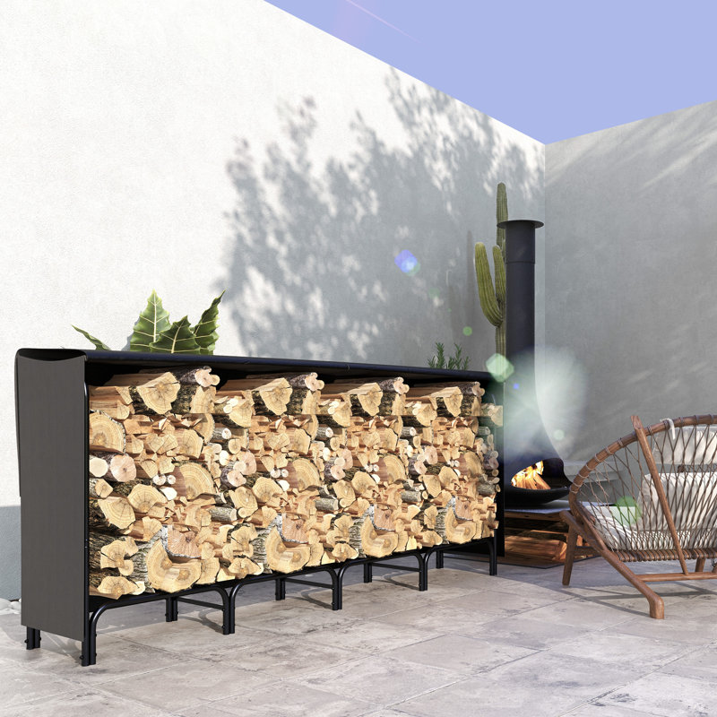 Support de rangement pour bois de chauffage 8 pi avec couvercle noir