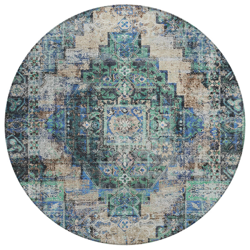 Machine Washable Indoor/Outdoor Jocelyn ACN2139 Global Rug, Round 8'