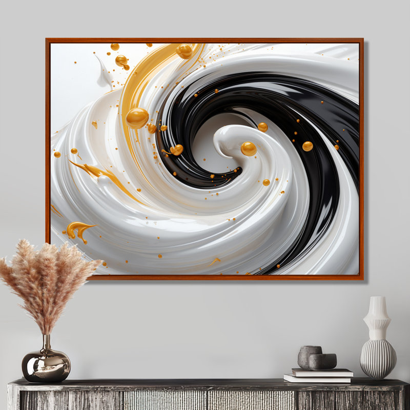 Tourbillons - spirales abstraites, art mural, salon, Toile avec cadre flottant brun, H 34 po x l 44 po x P 1,5 po
