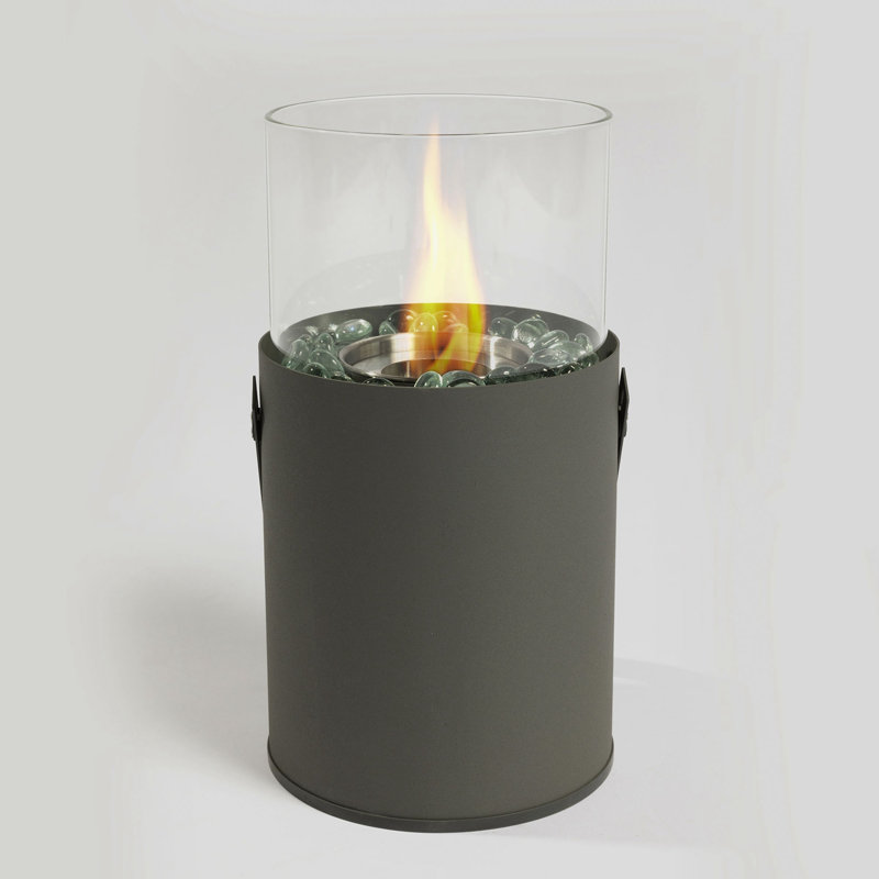 Mini Tabletop Fire Pit with durable metal base and clear glass, Gray