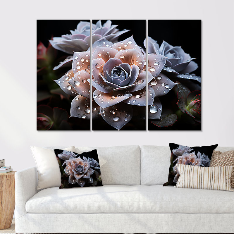 «Blue Succulent Bloom», ensemble d'art sur toile, H 28 po x l 36 po x P 1 po, Toile tendue