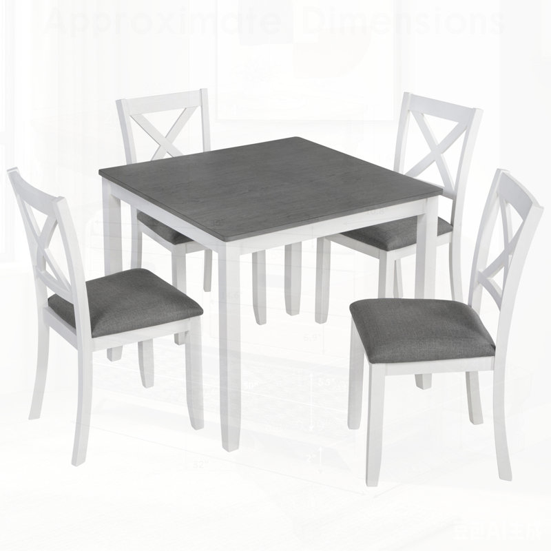 Ensemble de table de salle à manger 5 pièces avec 4 chaises, conception moderne en bois pour les petits espaces, parfait pour les repas et les rassemblements dans la cuisine ou la salle à manger