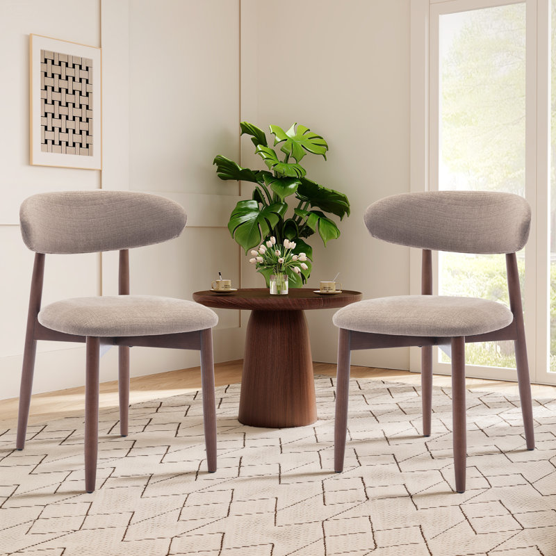  Solid Wood Upholstered Dining Chair - Ergonomic Curved Back, Comfort Fabric, Camel