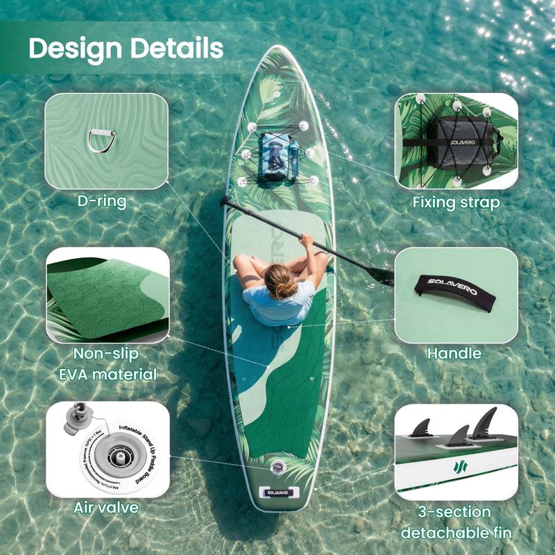 Inflatable Paddle Board With Exceptional Load Capacity, Complete With SUP Accessories, 3 Removable Fins, And 3-Piece Adjustable Single Paddle. This Non-Slip Adult Paddleboard Comes In A Variety Of Designs And Sizes.