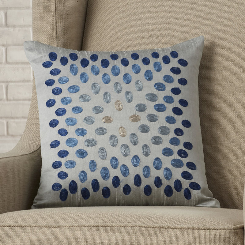  Throw Pillow with Embroidered Details, Gray/Blue