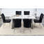 Ensemble de salle à manger chic: plateau de table et 6 chaises en polyuréthane noir avec support de pieds en métal et design de lignes verticales.