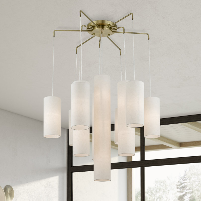 Traneisha 15-Light Dimmable Tiered and Cylinder Chandelier, Antique Brass