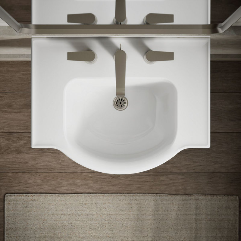 Veer Ceramic Pedestal Bathroom Sink with Overflow, White, 7.99" H x 24" L x 18.25" W, 8" Centers