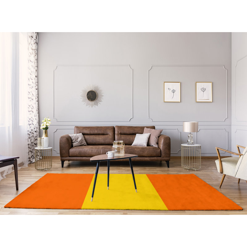 Tapis orange rayé/jaune Miami, Rectangle 8 pi x 10 pi