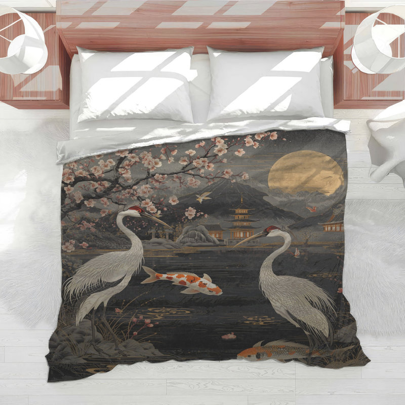 Cherry Blossom Cranes Comforter, Twin Extra Long