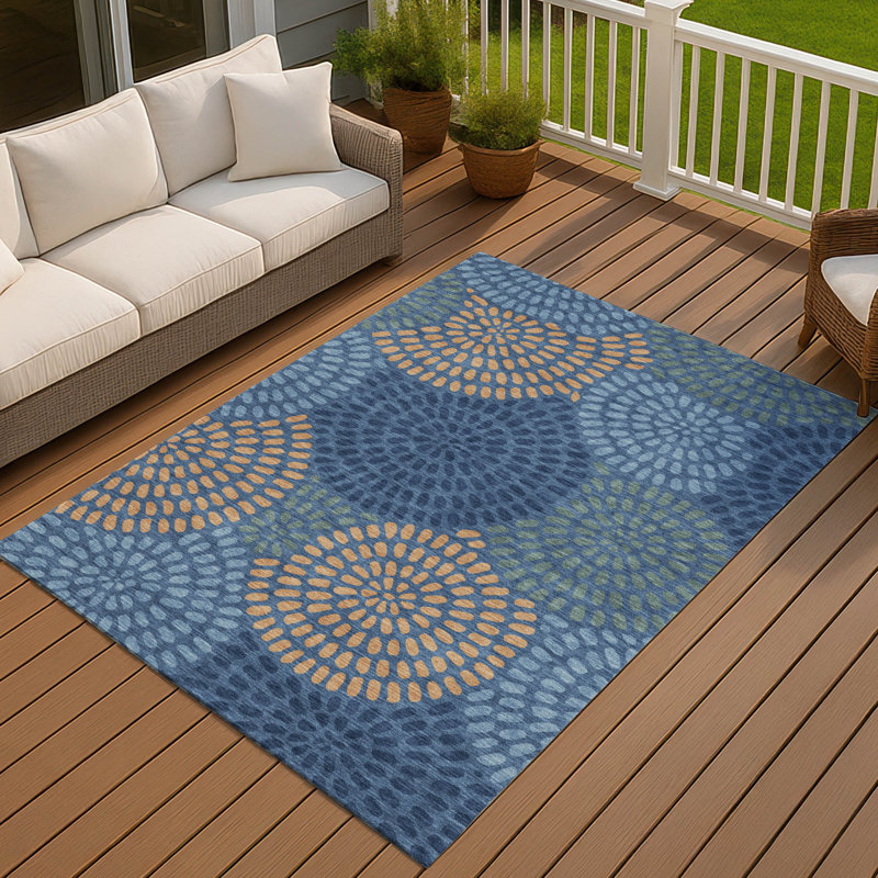 Machine Washable Indoor/Outdoor Chantille ACN2492 Geometric Rug, Navy, 5' x 7'6"