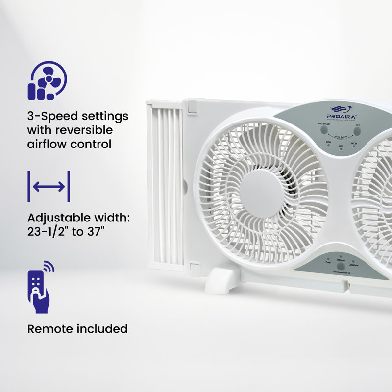 White Polycarbonate Dual Fan Reversible Window Fan with Remote Control