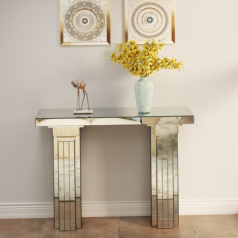 Mirrored Console Table Wide Bling Silver Mirror Entryway Desk Modern Rectangle Sofa Table Entryway Tables For Living Room