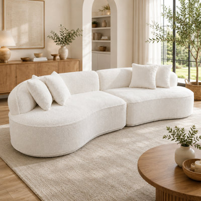 114" Modern Curved Upholstered Sofa With Pillows
