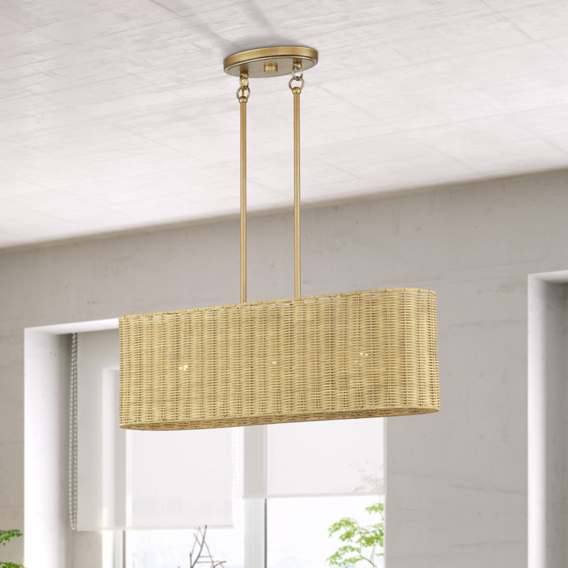 Lustre linéaire moyen à 3 lumières de feuille d'or Arsdale, H 19 po x l 30 po x P 7 po