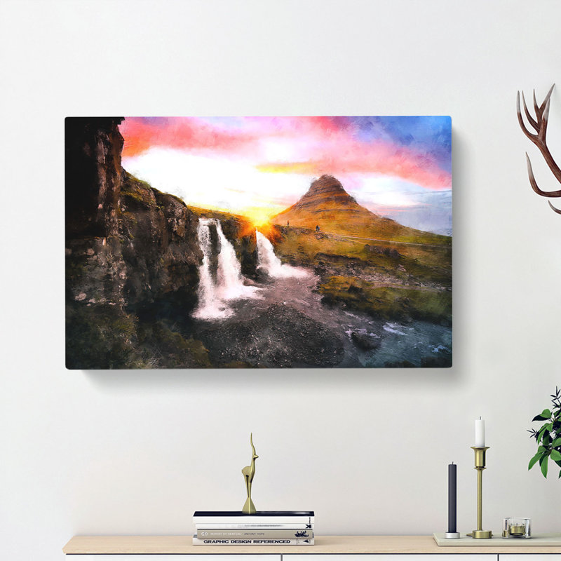 Kirkjufell Waterfalls & Mountain - Wrapped Canvas, 40cm H x 60cm W x 3cm D