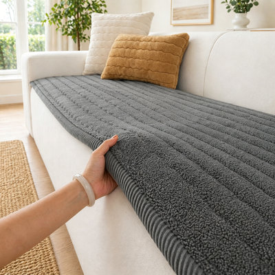 Soft Textured Sherpa Box Cushion Sofa Slipcover