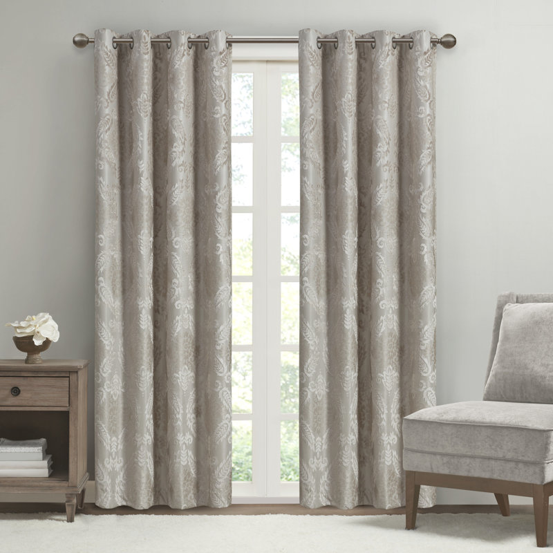 Panneau de rideau simple en jacquard tricoté avec œillets Amelia, l 50 po x L 95 po, Champagne