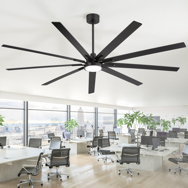 84 Inch Industrial DC Motor Ceiling Fan, Large Ceiling Fan With 8 Reversible Blades, 3 Downrods, 6-Speed Remote Control, Home Or Commercial Ceiling Fans For Porch/Garage/Shop, Black