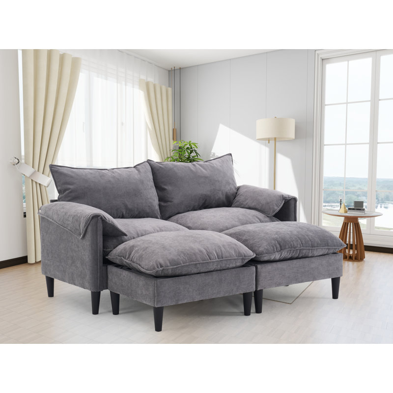 Canapé convertible avec repose-pieds et rangement Jabari, Gris foncé