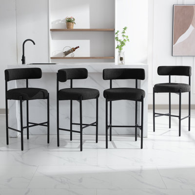 28" Boucle Upholstered Metal Counter Stool Set Of 2