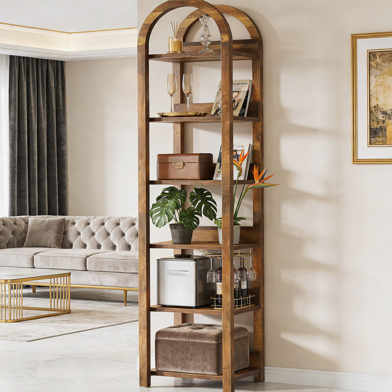 Storage Rack,6-Tier Bookshelf,Slim Arched Bookcase