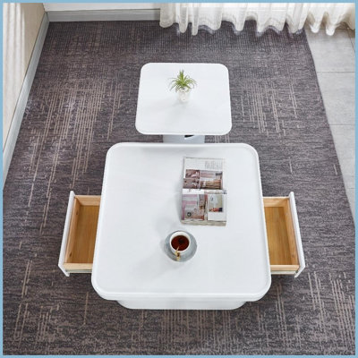 2-Piece Modern White MDF Square Coffee Table Set – Space-Saving for Living/Bedroom, Easy to Clean