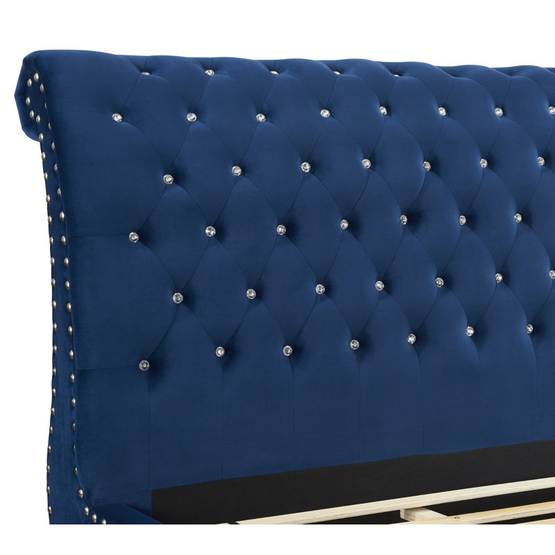Matos Upholstered Sleigh Bed, King, Blue