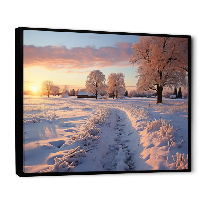 Art mural sur toile Path to the Winter Dusk, H 16 po x l 32 po x P 1 po, Cadre flottant noir