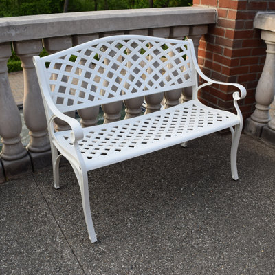 Ismenia Checkered 2-Person Cast Aluminum Garden Bench