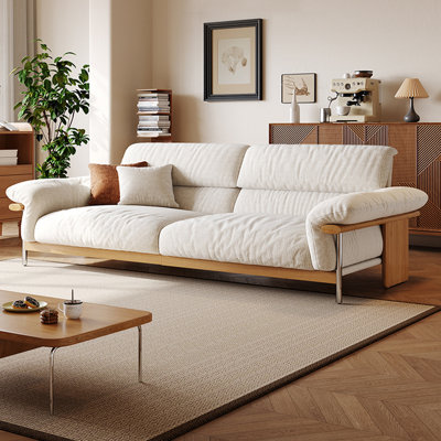 96.46"White linen-blend loveseat with throw pillows