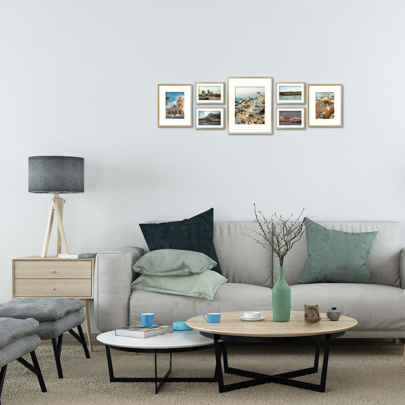 Luray 7 Piece Matte Metal Gallery Picture Frame with Real Glass Set, Gold