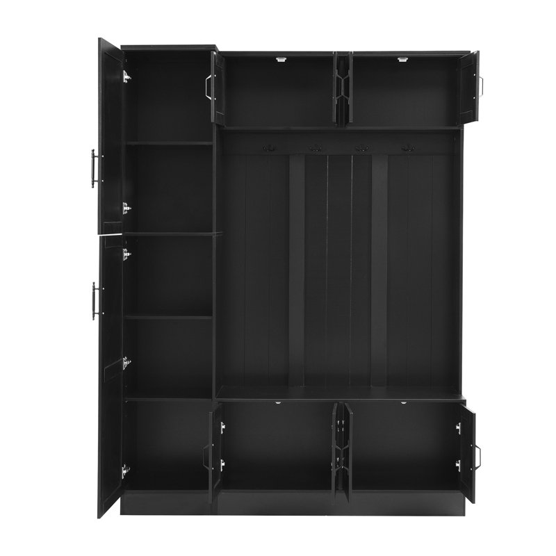 VIBE HAUS 79'' Tall Modern Hall Tree With Shoe Storage, 4-In-1 Entryway Bench With 6 Cabinets, 4 Coat Hooks & Adjustable Shelf