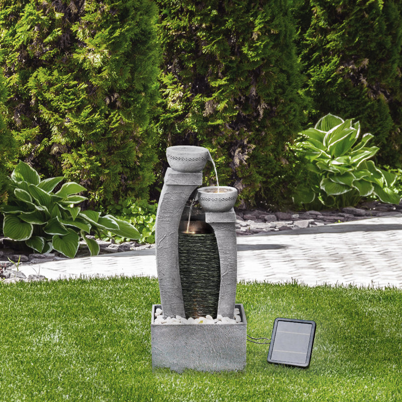 Teamson Home 30" Outdoor 3-Tier Solar Modern Waterfall Fountain, Gray