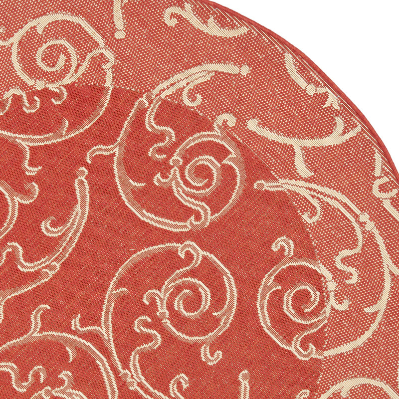 Arneshia Paisley Indoor / Outdoor Area Indoor/Outdoor Area Rug in Red/Natural, Round 5'3"