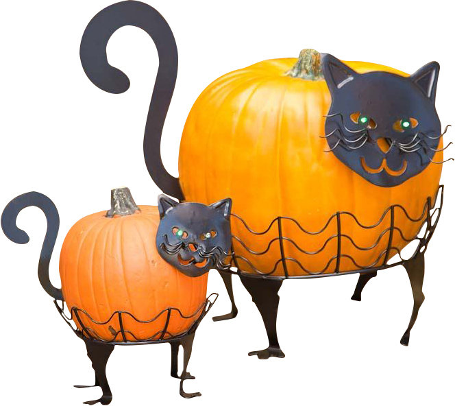 2 Piece Cat Pumpkin Holder Figurine Set
