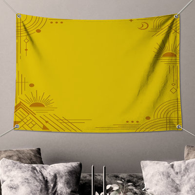 Tapisserie murale jaune à motif géométrique soleil levant - Décoration murale soleil levant