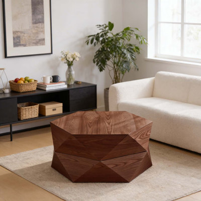 Table basse polygonale en bois à plateau rabattable, avec rangement dissimulé, pour salon, chambre et bureau