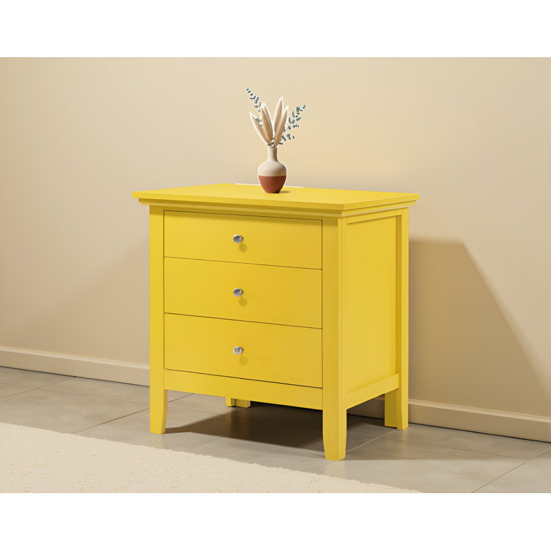 Lausanne Yellow 3 Drawers Nightstand, Yellow